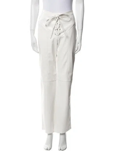 Pre-owned Eb Denim Leather Wide Leg Pants In White