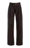 Eb Denim Low Rise Baggy Leather Pants In Brown