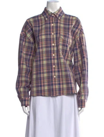 Pre-owned Eb Denim Plaid Print Long Sleeve Button-up Top In Purple