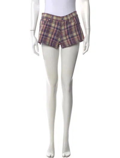 Pre-owned Eb Denim Plaid Print Mini Shorts In Blue