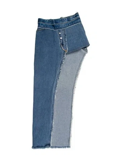 Pre-owned Eb Denim Raw-edge Trim Midi Length Skirt In Blue