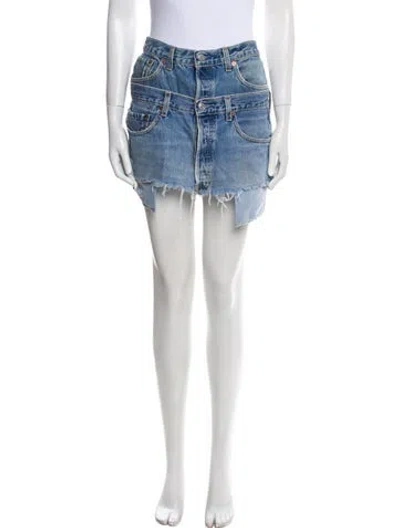Pre-owned Eb Denim Raw-edge Trim Mini Skirt In Blue