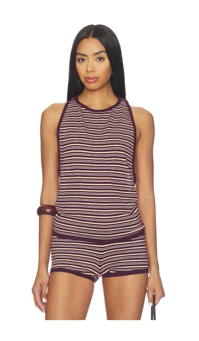Eb Denim Romy Knit Racer Tank Top In Burgundy