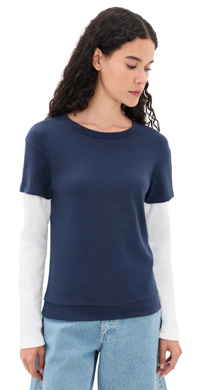 Eb Denim Rory Layered Long Sleeve Tee Navy And White Waffle