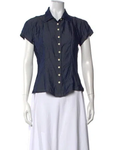 Pre-owned Eb Denim Short Sleeve Button-up Top In Blue
