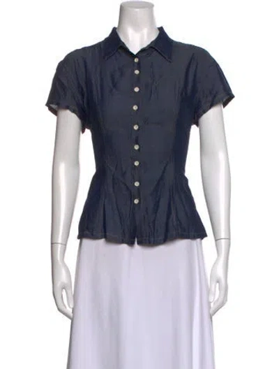 Pre-owned Eb Denim Short Sleeve Button-up Top In Blue