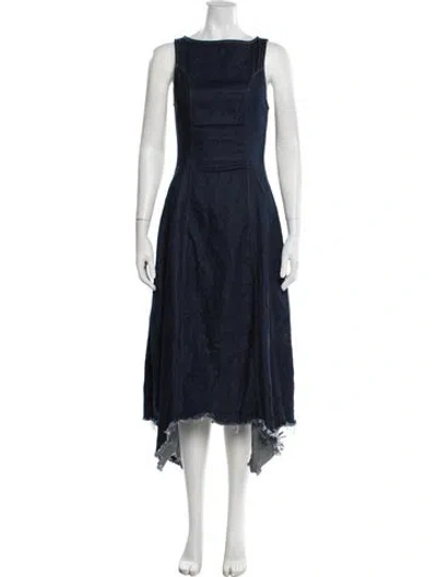 Pre-owned Eb Denim Square Neckline Midi Length Dress In Blue