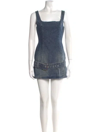 Pre-owned Eb Denim Square Neckline Mini Dress In Blue