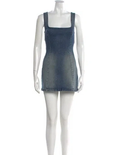 Pre-owned Eb Denim Square Neckline Mini Dress In Blue