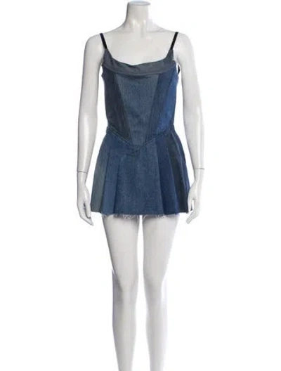 Pre-owned Eb Denim Square Neckline Mini Dress In Blue
