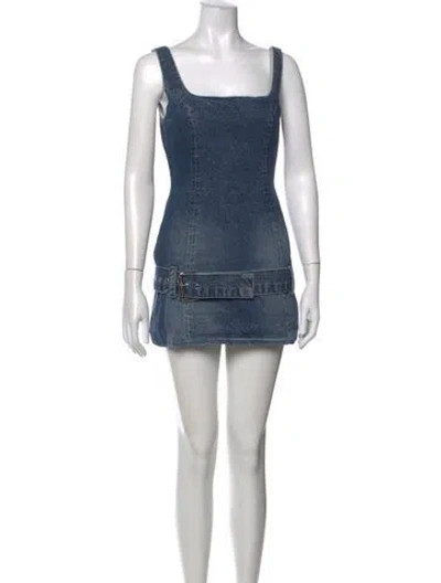 Pre-owned Eb Denim Square Neckline Mini Dress In Blue