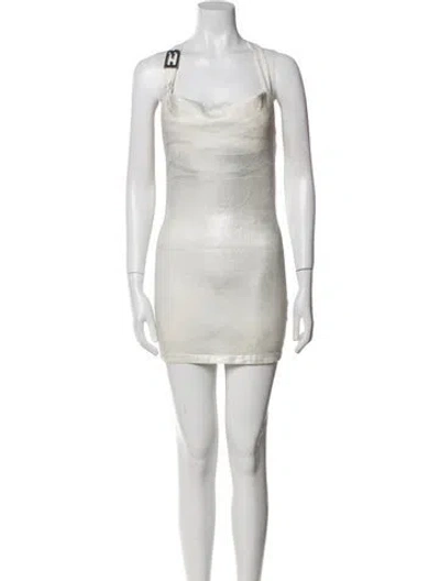 Pre-owned Eb Denim Square Neckline Mini Dress In Gray