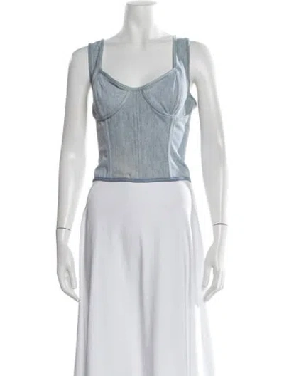 Pre-owned Eb Denim Square Neckline Sleeveless Crop Top In Blue/white