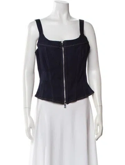 Pre-owned Eb Denim Square Neckline Sleeveless Top In Blue