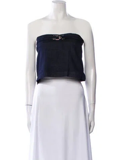 Pre-owned Eb Denim Strapless Crop Top In Blue