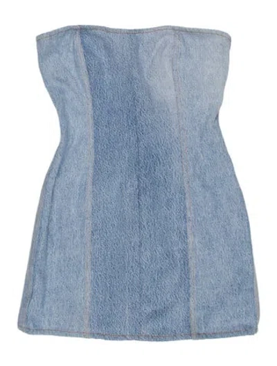 Pre-owned Eb Denim Strapless Mini Dress In Blue