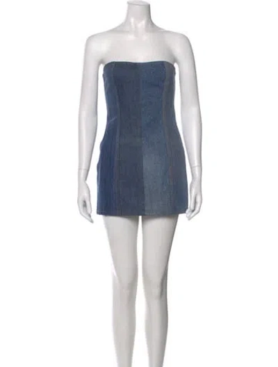 Pre-owned Eb Denim Strapless Mini Dress In Blue