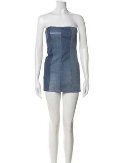 Pre-owned Eb Denim Strapless Mini Dress In Blue