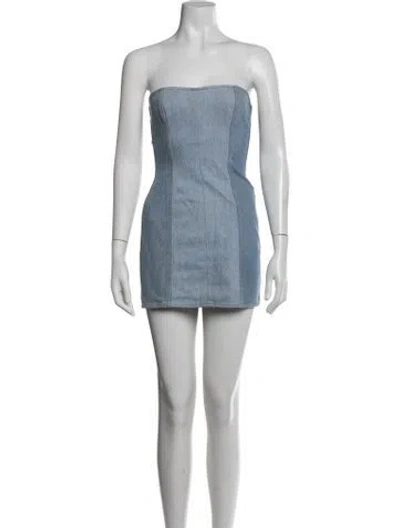 Pre-owned Eb Denim Strapless Mini Dress In Blue