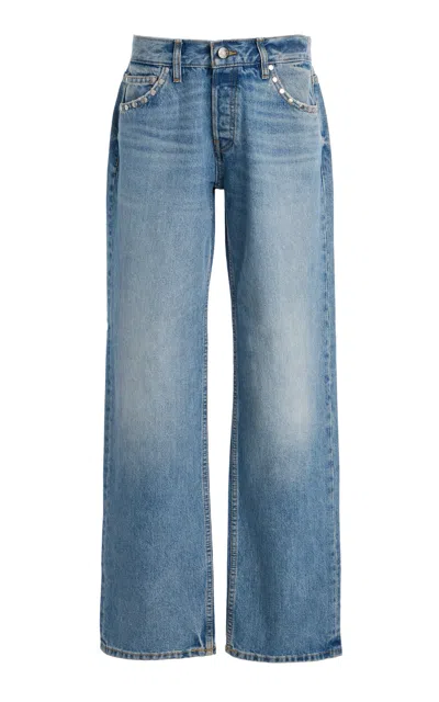 Eb Denim Studded Rigid Low-rise Baggy Jeans In Light Wash
