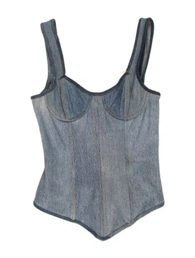 Pre-owned Eb Denim V-neck Sleeveless Crop Top In Blue