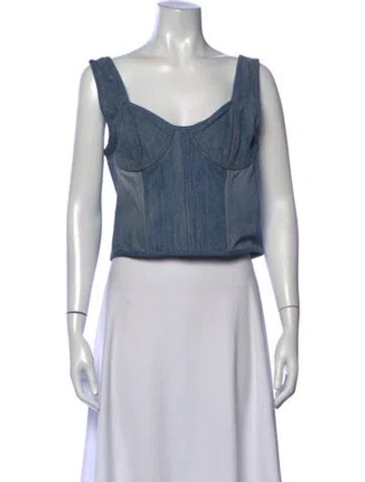Pre-owned Eb Denim V-neck Sleeveless Crop Top In Blue