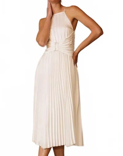 Eb Luxe Apron Neck Midi Dress With Corset Waist In Off White In Beige