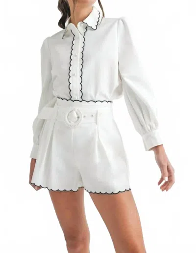 Eb Luxe Button-up Blouse And Pleated Shorts Set In White