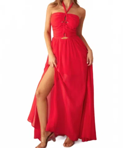 Eb Luxe Cut-out Halter Maxi Dress In Red