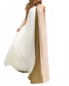 Eb Luxe Halter Color Block Pleated Maxi Dress In Olive Multi In Green