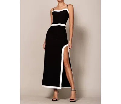 Eb Luxe High Waisted Midi Skirt With Slit And Contrast In Black