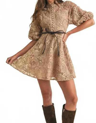 Eb Luxe Kamilla Crochet Lace Mini Dress In Camel In Beige
