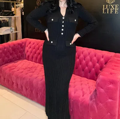 Eb Luxe Knitted Sweater Maxi Dress In Black
