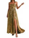 Eb Luxe Metallic Pleat Maxi Dress In Gold In Gold