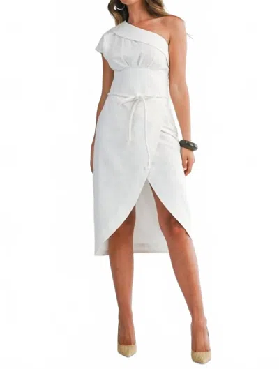 Eb Luxe Mila One Shoulder Wrap Midi Dress In White