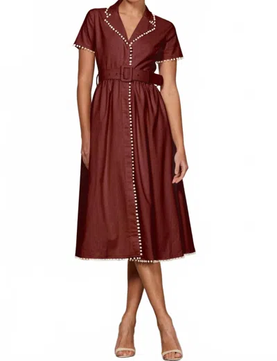 Eb Luxe The Vivienne Midi Dress In Red/ Pearl In Multi