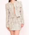 Eb Luxe Tweed Cropped Jacket With Fringe Detail In Taupe In Grey