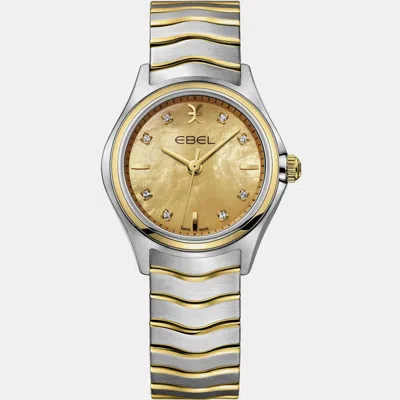 Pre-owned Ebel Champagne 18k Yellow Gold Stainless Steel Wave Lady 1216569 Quartz Women's Wristwatch 30 Mm