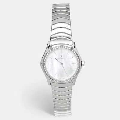 Pre-owned Ebel Classic Sport 1216451a Mother Of Pearl Diamond Stainless Steel Women's Wristwatch 29 Mm In Silver