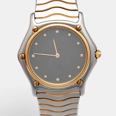 Pre-owned Ebel Classic Wave 181909 Grey Dial 18k Yellow Gold Two Tone Stainless Steel Women's Wristwatch 33 Mm In Silver