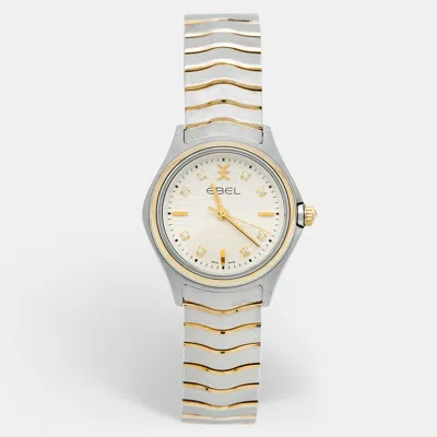 Pre-owned Ebel Cream 18k Yellow Gold Two-tone Stainless Steel Diamond Wave 03.1.15.1034 Women's Wristwatch 30 Mm In Silver
