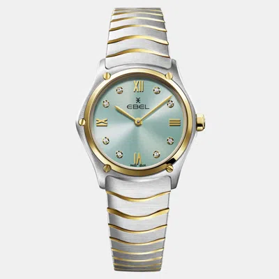 Pre-owned Ebel Mint Blue Diamond 18k Yellow Gold Sport Classic 1216557 Quartz Women's Wristwatch 29 Mm