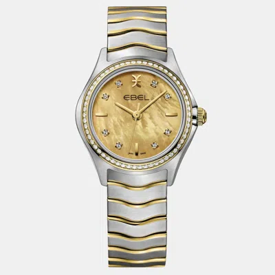 Pre-owned Ebel Mop 18k Yellow Gold Stainless Steel Wave 1216571 Quartz Women's Wristwatch 30 Mm