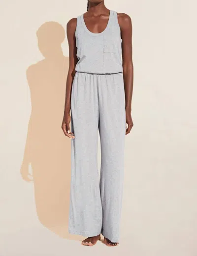 Eberjey Aloe Infused Cotton Wide Leg Jumpsuit In Heather Grey