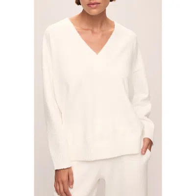 Eberjey Bouclè V-neck Sweater In White