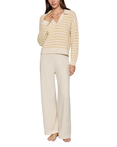 Eberjey Coastal Stripe Cotton Blend Polo Sweater In Neutral