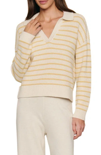 Eberjey Coastal Stripe Cotton Blend Polo Sweater In Brown