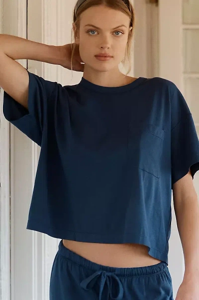 Eberjey Cotton Aloe Short Sleeve Tee In Blue