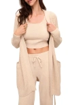 Eberjey Cotton Blend Belted Cardigan In Oat