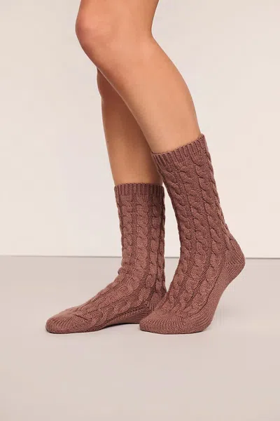 Eberjey Cozy Cable-knit Crew Socks In Brown